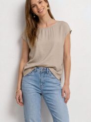 Street One koszulka z dekoltem Kobiety wiskoza beżowy, 40. Brązowe t-shirty damskie Street One, bez wzorów, z wiskozy, bez kołnierzyka. Za 149.95 zł.