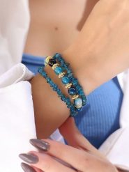 Pierres delicates Pozłacana bransoletka z agatami i azurytami rozmiar: onesize. Niebieskie bransoletki damskie Pierres delicates, pozłacane. Za 108.74 zł.