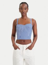 Guess Top W6GH38 W1848 Niebieski Regular Fit. Niebieskie topy damskie Guess, s, z aplikacjami, z bawełny, bez ramiączek. Za 344.99 zł.