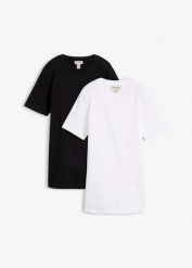 Długi T-shirt z czystej bawełny organicznej (2 szt.). Czarne t-shirty damskie bonprix, bez wzorów, z bawełny, bez kołnierzyka. Za 79.99 zł.