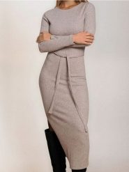 Sukienka maxi dresowa - beżowy. Brązowe sukienki damskie Sinsay, l, bez wzorów, z dresówki, bez kołnierzyka, bez ramiączek, maxi. Za 69.99 zł.