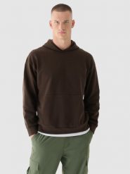 4F Bluza dresowa nierozpinana z kapturem męska - brązowa XL. Brązowe bluzy sportowe męskie 4f, bez wzorów, z bawełny, klasyczne, bez kołnierzyka, bez ramiączek. Za 79.99 zł.