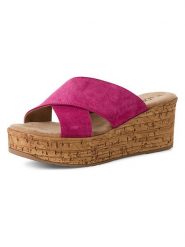 S.Oliver Skórzane klapki w kolorze różowym na koturnie rozmiar: 40. Różowe klapki damskie S.Oliver, bez wzorów, bez obcasa, na koturnie. Za 165.99 zł.