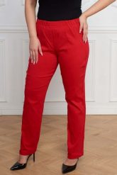 Czerwone spodnie Nilda z prostą nogawką wysoki stan PLUS SIZE XXL. Czerwone spodnie materiałowe damskie Nasi partnerzy, bez wzorów, z elastanu, biznesowe, z podwyższonym stanem, plus size. Za 159.90 zł.