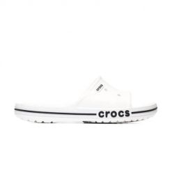 Klapki unisex Crocs Bayaband Slide. Białe klapki damskie Crocs, bez wzorów, z materiału, bez obcasa. Za 162.00 zł.