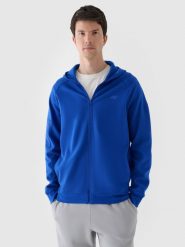 4F Bluza dresowa rozpinana z kapturem męska - niebieska XL. Niebieskie bluzy sportowe męskie 4f, bez wzorów, z bawełny, sportowe, bez kołnierzyka, bez ramiączek. W wyprzedaży za 79.99 zł.