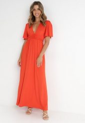 Czerwona Sukienka Naude. Czerwone sukienki damskie Born2be, na wesele, l, bez wzorów, eleganckie, bez kołnierzyka, bez ramiączek, maxi, rozkloszowane. Za 179.99 zł.