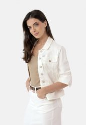 Krótka jeansowa kurtka J-NALA. Białe kurtki damskie Volcano, s, bez wzorów, z bawełny, bez kaptura. Za 219.99 zł.