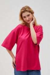 Bluza oversize fuksjowa. Bluzy bez kaptura damskie MOODO, l, z bawełny. W wyprzedaży za 49.99 zł.