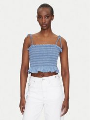 Tommy Jeans Top DW0DW20284 Niebieski Regular Fit. Niebieskie topy damskie Tommy Jeans, xs, bez wzorów, z bawełny, bez kołnierzyka. Za 199.99 zł.