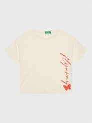 United Colors Of Benetton T-Shirt 3096C10AO Beżowy Cropped Fit. Brązowe koszulki dziewczęce United Colors Of Benetton, bez wzorów, z bawełny, bez ramiączek. Za 29.99 zł.