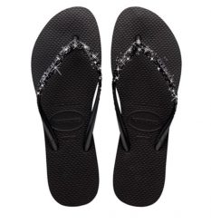 Klapki Havaianas Model Slim Glitter Ii Kolor Czarny. Czarne klapki damskie Havaianas, bez wzorów, z gumy, bez obcasa. Za 158.90 zł.