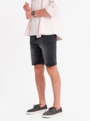 Szorty męskie denimowe o klasycznym kroju – czarne V4 OM-SRDS-0171 - XXL. Czarne szorty męskie Ombre Clothing, z bawełny, bez kołnierzyka. W wyprzedaży za 89.99 zł.
