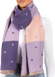 X2 Szalik Cashmirillo 70 x 200 cm - wzór w serca - Liliowy i Różowy. Fioletowe szaliki i kominy damskie X2, na jesień, bez wzorów, z kaszmiru. Za 119.00 zł.
