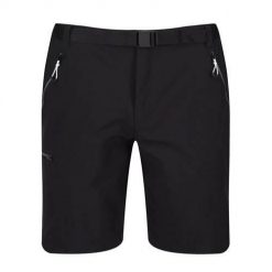 Szorty trekkingowe męskie Xert Stretch III. Czarne spodnie sportowe męskie Regatta, bez kołnierzyka. W wyprzedaży za 306.50 zł.