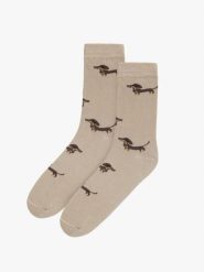 Beżowe skarpety bawełniane z ozdobnym printem. Brązowe skarpetki damskie Ryłko, bez wzorów, z bawełny. Za 24.99 zł.