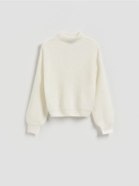 Sweter z wełną - złamana biel. Swetry klasyczne damskie Reserved, l, z dzianiny, bez kołnierzyka. W wyprzedaży za 199.99 zł.