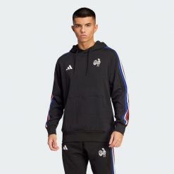Bluza z kapturem France Essentials 3-Stripes. Czarne bluzy z kapturem męskie Adidas, s, z dresówki. W wyprzedaży za 197.50 zł.