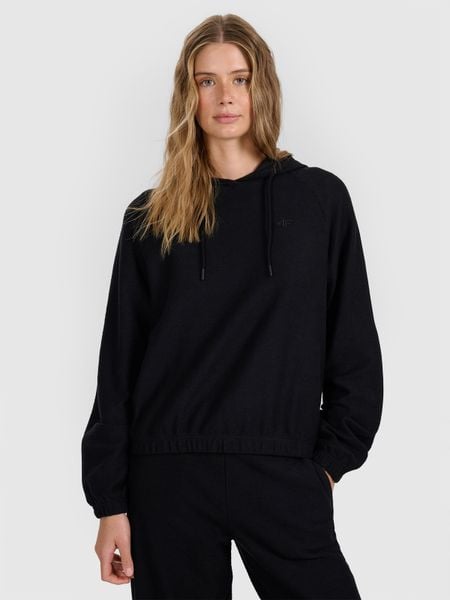 4F Bluza dresowa nierozpinana z kapturem damska - czarna XS. Czarne bluzy z kapturem damskie 4f, xs, z bawełny. W wyprzedaży za 119.99 zł.