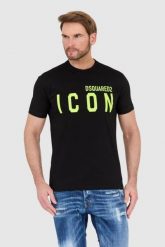 DSQUARED2 Czarny t-shirt męski z neonowym logo icon. Czarne t-shirty męskie Dsquared2, l, bez wzorów, bez kołnierzyka. W wyprzedaży za 699.99 zł.