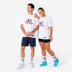 Koszulka siatkarska oficjalna VNL Kipsta. Białe t-shirty damskie KIPSTA, xl, bez wzorów, z bawełny, bez kołnierzyka. Za 89.99 zł.