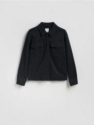 Kurtka koszulowa - czarny. Czarne kurtki męskie Reserved, l, bez wzorów, z bawełny, bez kaptura. Za 199.99 zł.