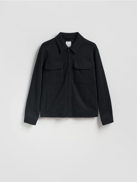 Kurtka koszulowa - czarny. Czarne kurtki męskie Reserved, l, bez wzorów, z bawełny, bez kaptura. Za 199.99 zł.