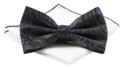 Mucha Męska z Białą Poszetką - Chattier - Niebieska, Beżowe Akcenty. Niebieskie krawaty i muchy męskie Chattier, bez wzorów, z poliesteru, eleganckie. Za 59.00 zł.