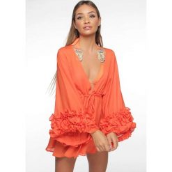 Tunika plazowa EDITA ORANGE. Brązowe tuniki damskie Tunika plazowa EDITA ORANGE, na plażę, l, bez wzorów, bez kołnierzyka, bez ramiączek. W wyprzedaży za 99.00 zł.