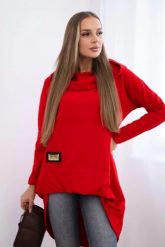 Bluza z długim tyłem i kapturem czerwona. Czerwone bluzy z kapturem damskie KESI, l, z bawełny. Za 229.98 zł.