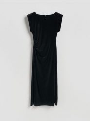 Welurowa sukienka - czarny. Czarne sukienki damskie Reserved, l, bez wzorów, z tkaniny, bez kołnierzyka, bez ramiączek, midi. Za 159.99 zł.