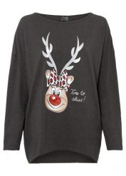 Bluzka z odkrytymi ramionami i świątecznym motywem. Czarne bluzki damskie bonprix, bez wzorów, wizytowe, bez kołnierzyka, bez ramiączek. Za 69.99 zł.
