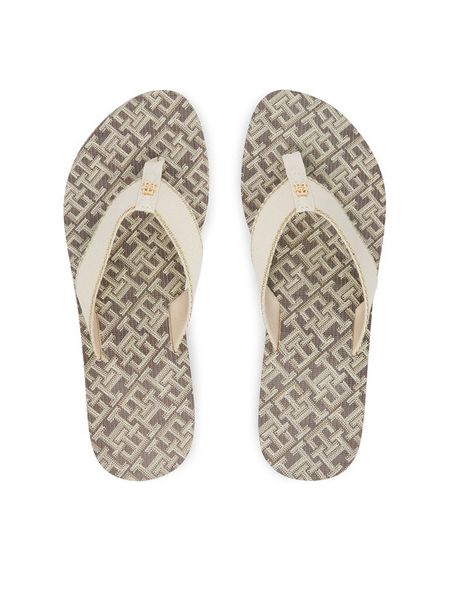 Tommy Hilfiger Japonki Monogram Mid Wedge Sandal FW0FW09419 Kremowy. Białe klapki damskie Tommy Hilfiger, bez wzorów, z syntetyku, bez obcasa. Za 170.99 zł.