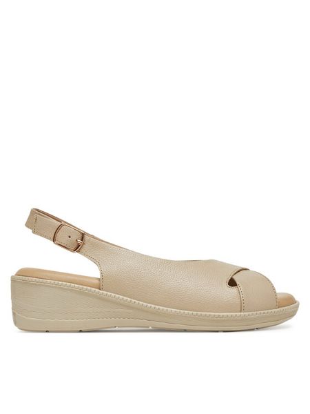 Go Soft Sandały WI23-ESTER-01 Beżowy. Brązowe sandały damskie GO SOFT, bez wzorów, ze skóry, bez obcasa, na koturnie. Za 169.99 zł.