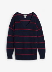 Sweter oversized. Niebieskie swetry klasyczne damskie bonprix, bez kołnierzyka. Za 99.99 zł.