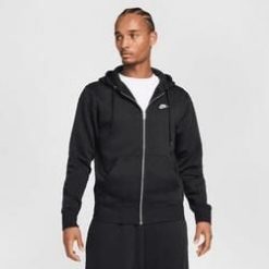 Bluza sportowa męska Nike Club. Czarne bluzy sportowe męskie Nike, bez wzorów, z bawełny, klasyczne, bez kołnierzyka, bez ramiączek. Za 346.50 zł.