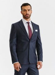PAKO LORENTE – Granatowa marynarka garniturowa w bordową kratę Windowpane. Czerwone marynarki męskie Pako Lorente, bez wzorów, z wełny. Za 899.99 zł.