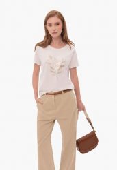 Koszulka z błyszczącym motywem, Comfort Fit, T-GROW. Białe t-shirty damskie Volcano, na lato, m, bez wzorów, z bawełny, bez ramiączek. Za 69.99 zł.