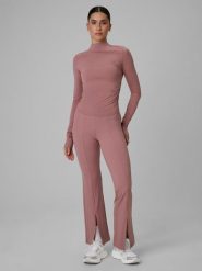 4F Spodnie treningowe z rozszerzanymi nogawkami damskie - różowe L. Czerwone spodnie materiałowe damskie 4f, bez wzorów, ze skóry, z podwyższonym stanem. Za 169.99 zł.