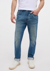 MUSTANG OREGON SLIM MĘSKIE SPODNIE JEANSOWE DENIM BLUE 1014374 5000 322. Niebieskie spodnie materiałowe męskie Mustang, bez wzorów, z denimu. Za 219.99 zł.