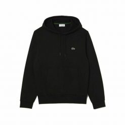 Bluza z kapturem Męska Lacoste Czarny. Czarne bluzy sportowe męskie Lacoste, bez wzorów, z bawełny, sportowe, bez kołnierzyka, bez ramiączek. Za 642.70 zł.