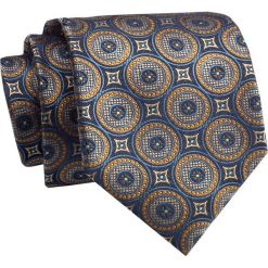 Krawat Klasyczny, Granatowo-Brązowy w Kółka, Geometryczny Wzór, Szeroki 8 cm, Elegancki -CHATTIER. Niebieskie krawaty i muchy męskie Chattier, bez wzorów, z tkaniny, eleganckie. Za 49.00 zł.