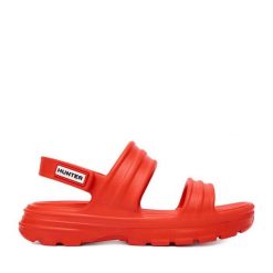 Sandały Hunter. Czerwone sandały damskie Hunter, bez wzorów, bez obcasa, na płaskiej podeszwie. Za 139.99 zł.