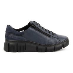 WASAK Półbuty damskie sneakersy skórzane 0663W granatowe niebieskie. Niebieskie półbuty damskie bez wzorów, z polaru, bez obcasa. Za 423.31 zł.