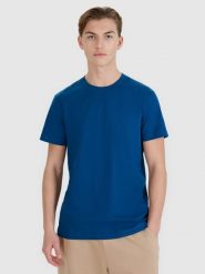 4F T-shirt regular z nadrukiem męski - turkusowy M. Niebieskie t-shirty męskie 4f, m, bez wzorów, z bawełny, bez kołnierzyka. W wyprzedaży za 39.99 zł.