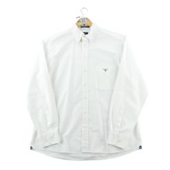 Klasyczna męska jednolita biała koszula. Białe koszule męskie Gant, m, bez wzorów, bez kołnierzyka, bez ramiączek. Za 106.46 zł.