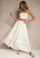 Beżowa Rozkloszowana Spódnica z Wiskozą Zdobiona Koronką Bannela. Brązowe spódniczki damskie Renee, m, z aplikacjami, z koronki, eleganckie, maxi, dopasowane. Za 99.99 zł.