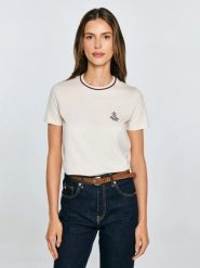 Koszulka damska z haftem na piersi kremowa Lemorse 103. Białe t-shirty damskie Big Star, l, bez wzorów, z bawełny, bez kołnierzyka. Za 89.99 zł.