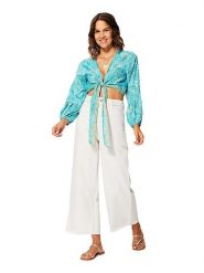 Ipanima Bluzka w kolorze jasnożółto-turkusowym rozmiar: 38/40. Niebieskie bluzki damskie Ipanima, bez wzorów, bez kołnierzyka, bez ramiączek. Za 43.99 zł.