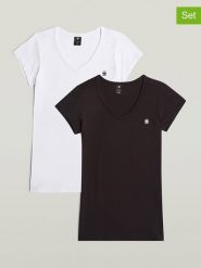 G-Star Koszulki (2 szt.) w kolorze czarnym i białym rozmiar: XXS. Białe t-shirty damskie G-Star, xxs, bez wzorów, z bawełny, bez kołnierzyka. Za 79.03 zł.